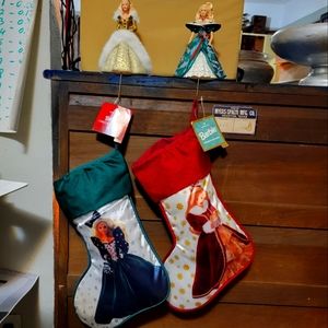Two Vintage Barbie Christmas Stocking holders with brand new stockings